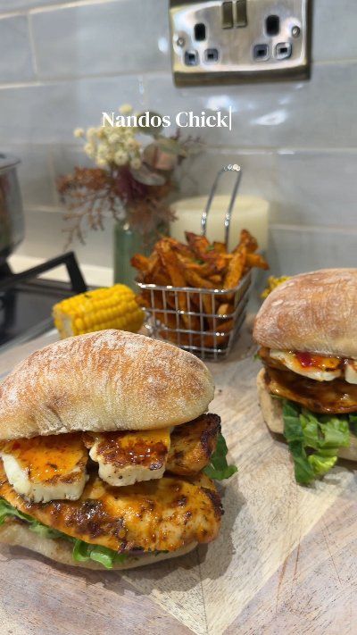 Nandos chicken and Halloumi burger