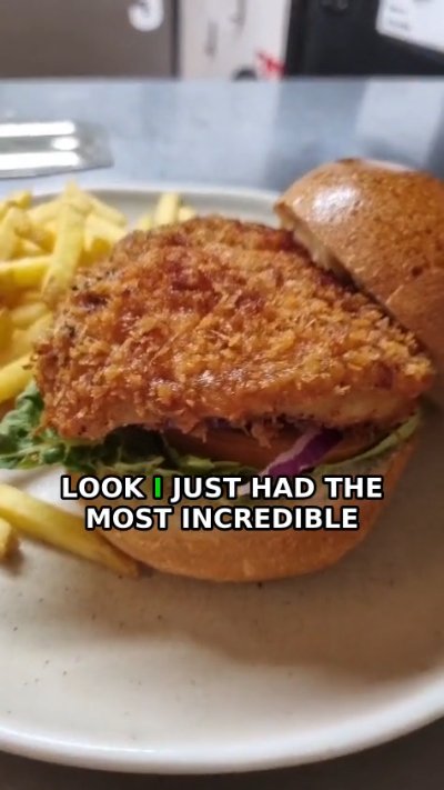 Chicken burger served on brioche and hand cut chunky chips
